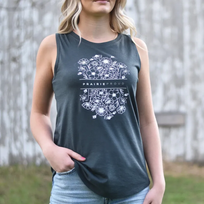 Ladies - Wildflowers Scoop Tank - Charcoal made by Prairie Proud
