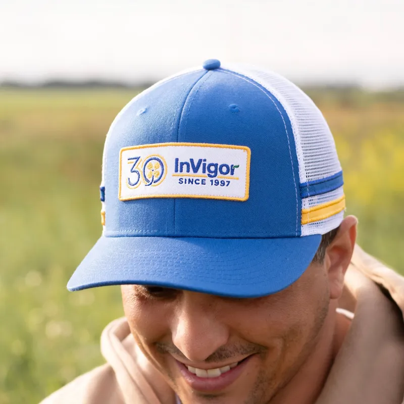 Unisex - InVigor 30th Trucker - Royal / Gold / White made by Prairie Proud