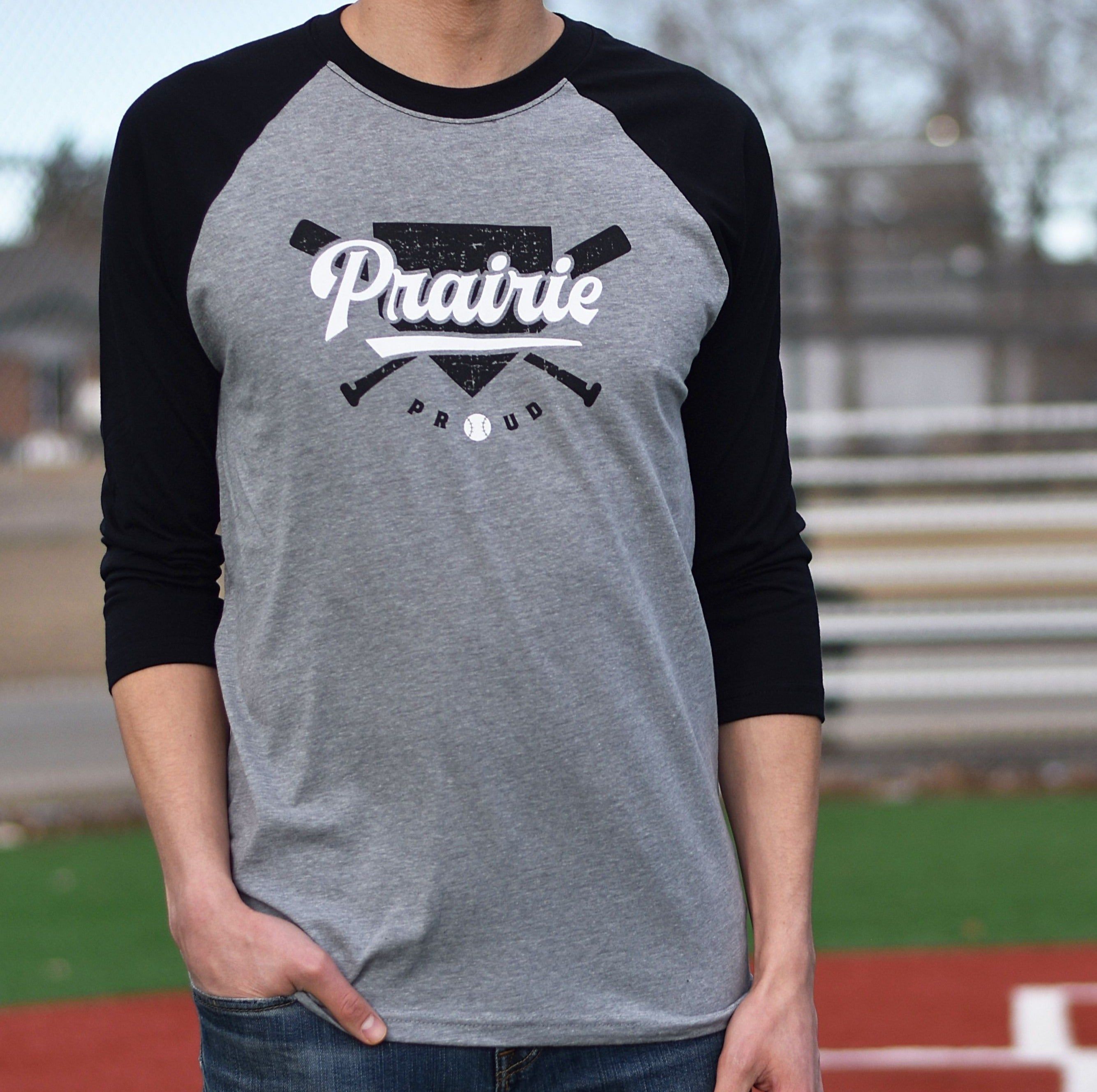 Unisex - Home Run 3/4 Raglan - Heather Grey / Black sold by Prairie Proud
