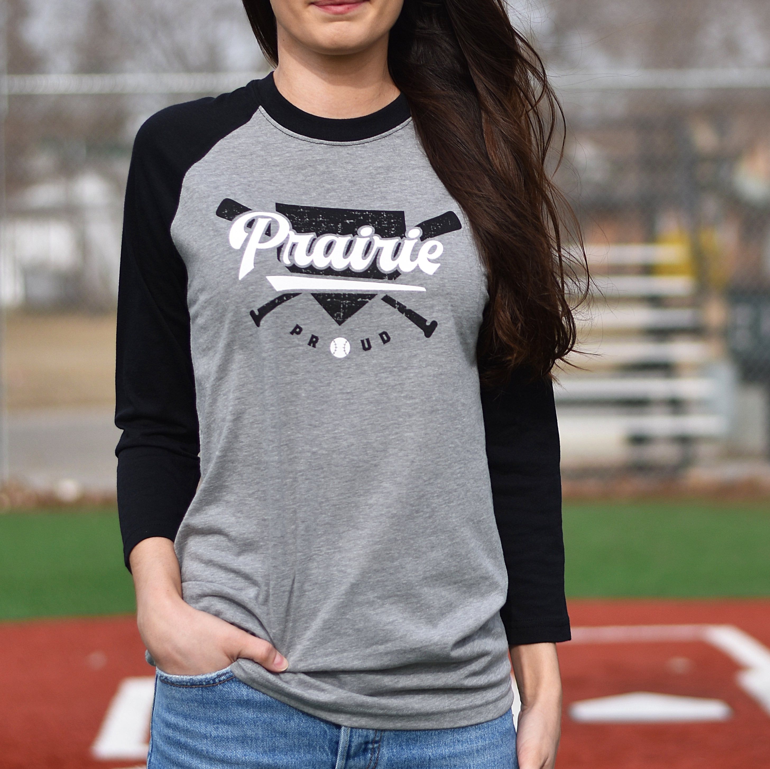 Unisex - Home Run 3/4 Raglan - Heather Grey / Black sold by Prairie Proud product image thumbnail 2