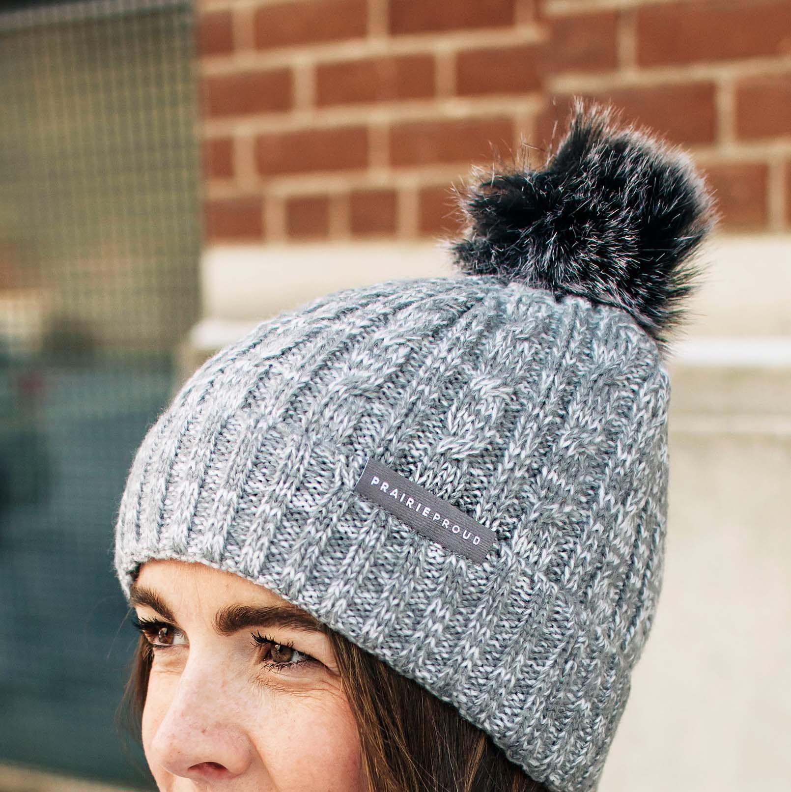 Unisex - Cable Knit w/ Pom - Heather Grey / Stone sold by Prairie Proud product image thumbnail 2
