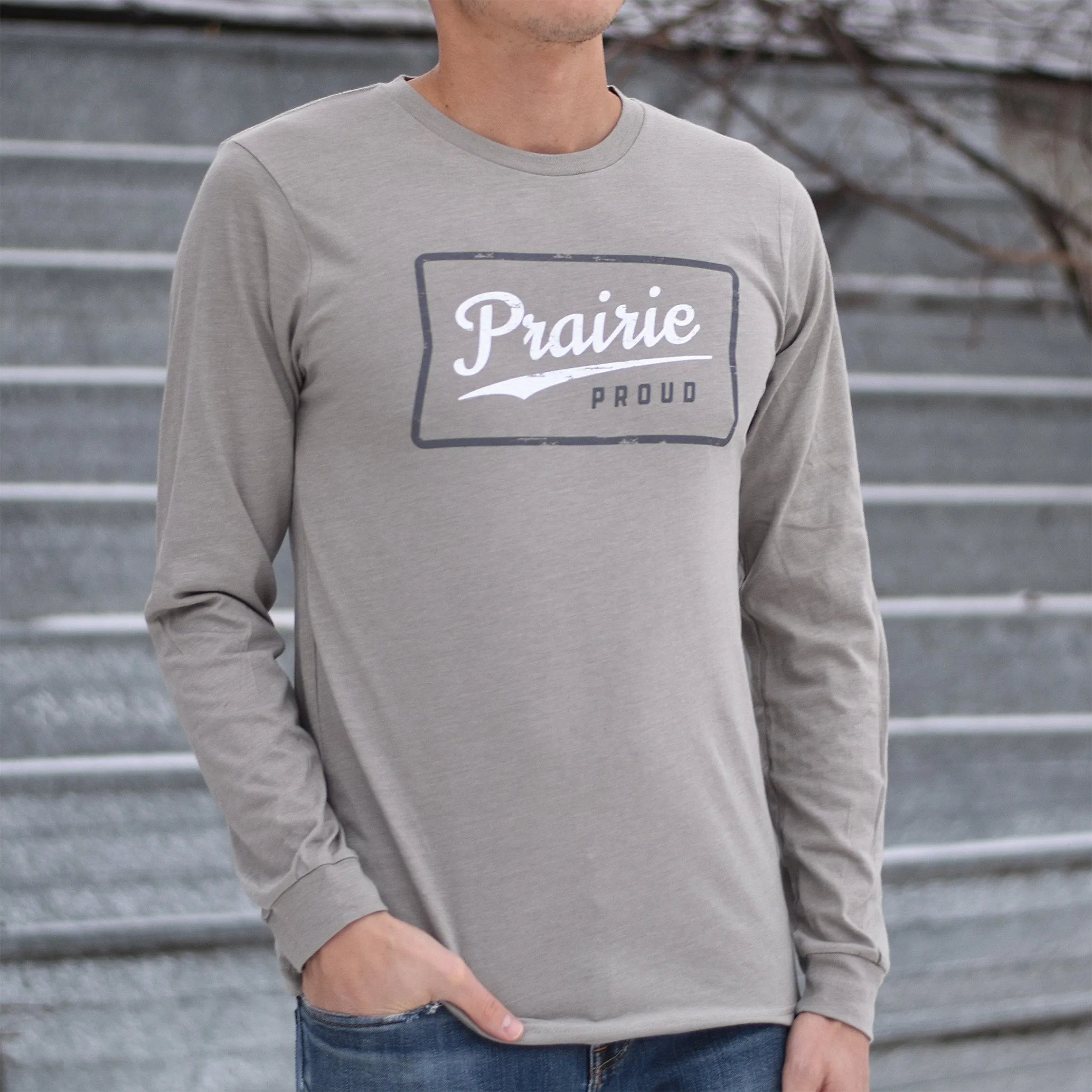 Unisex - Retro LS Crew T - Heather Stone sold by Prairie Proud