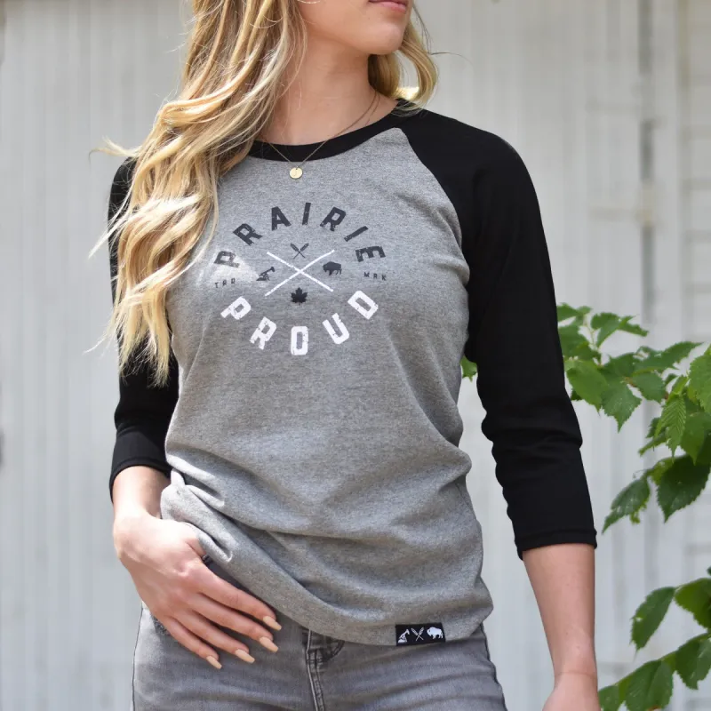 Ladies - Axle 3/4 Raglan - Heather Grey / Black sold by Prairie Proud