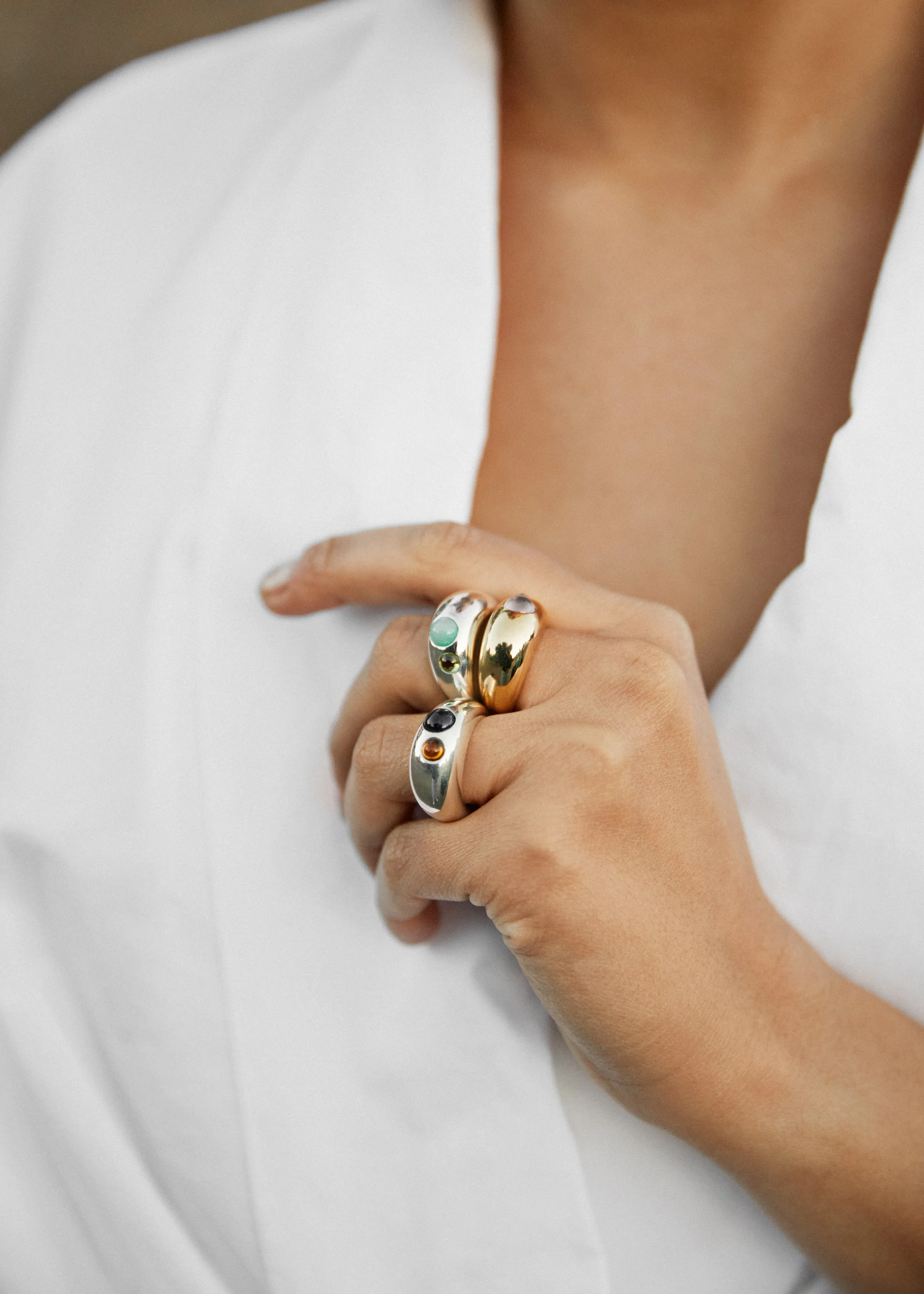 Brass Pebble Ring- Chalcedony and Moonstone sold by Leigh Miller product image thumbnail 5