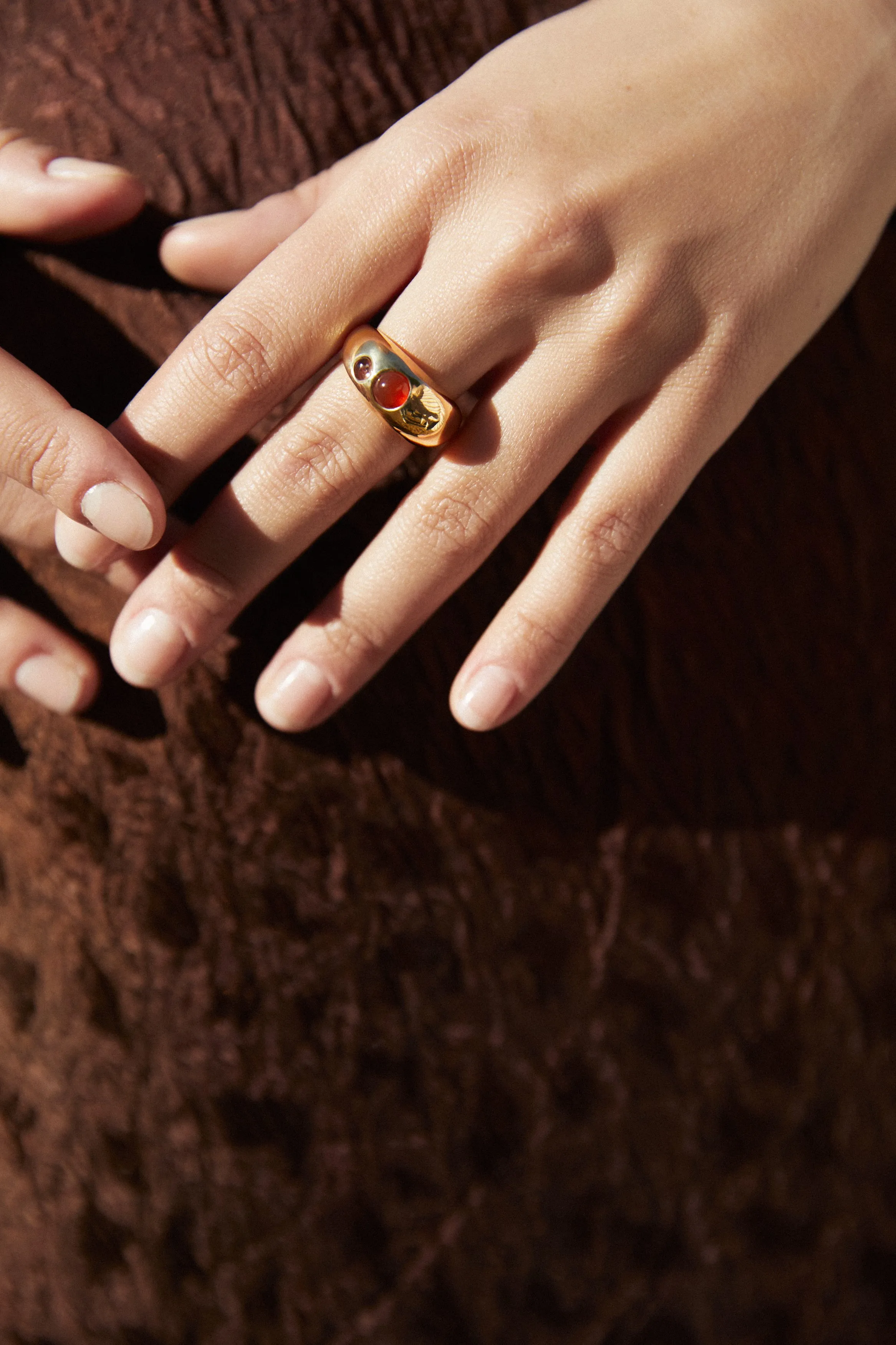 Brass Pebble Ring- Chalcedony and Moonstone sold by Leigh Miller product image thumbnail 4