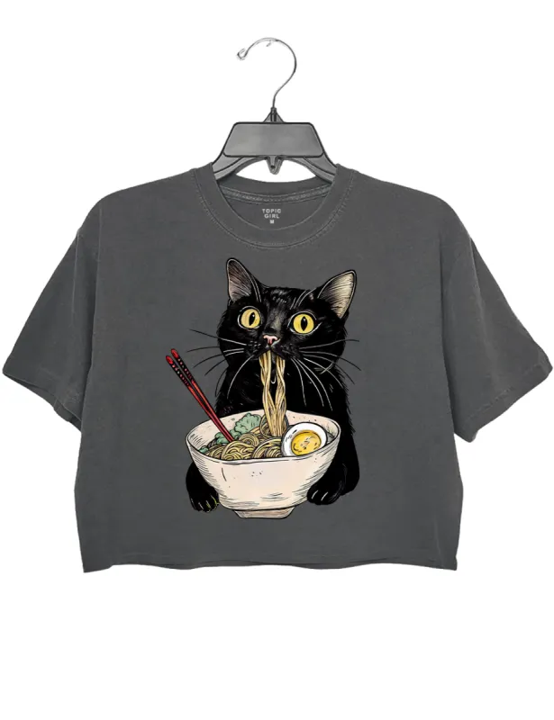 Black Cat Noodle Crop Top sold by Topic Girl