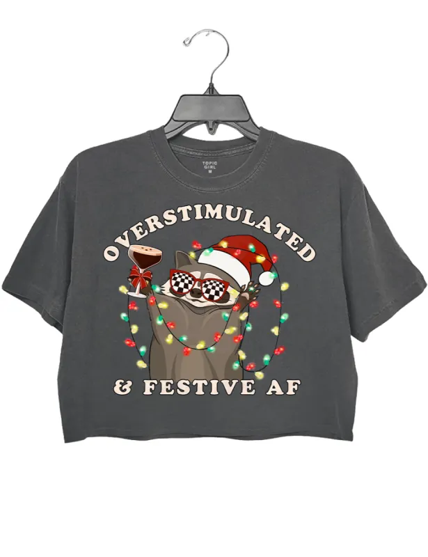 Overstimulated & Festive AF Raccoon Christmas Crop Top sold by Topic Girl