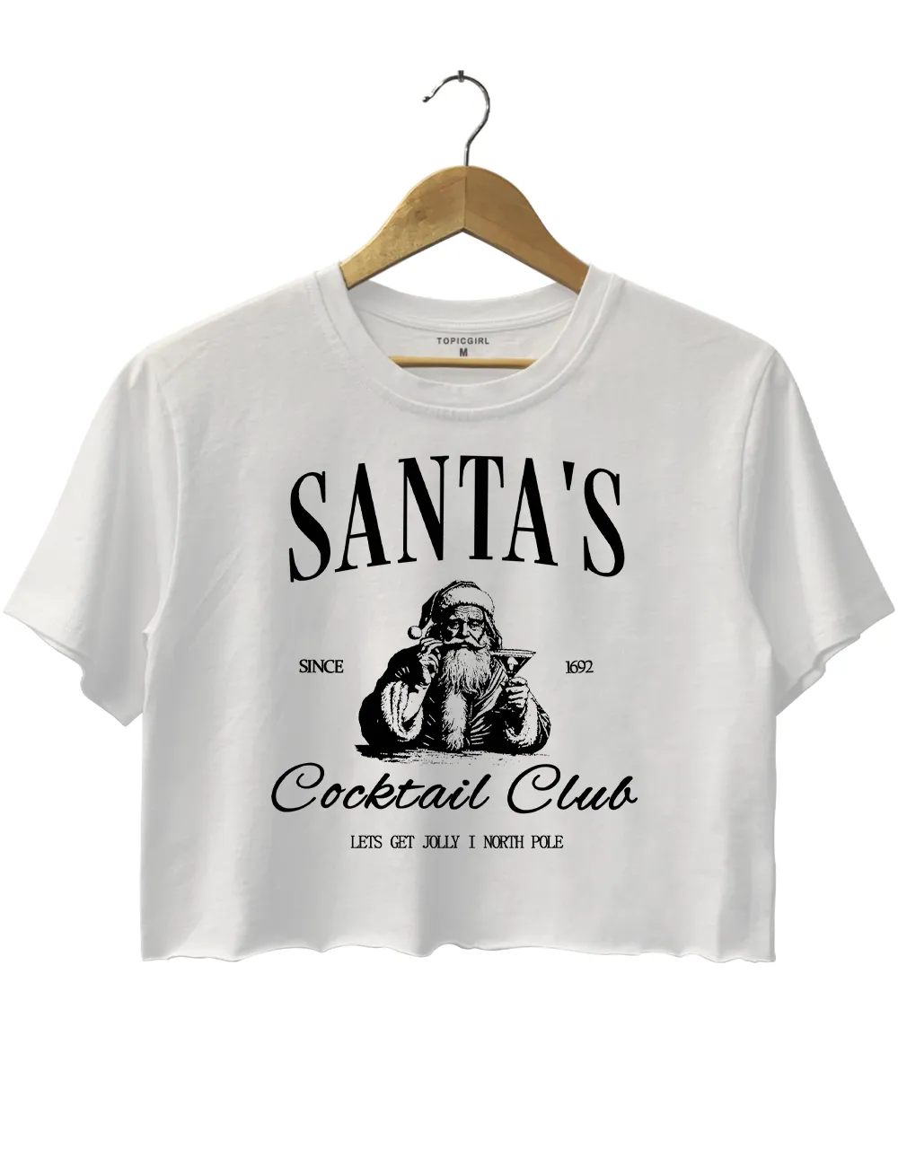 Santa's Cocktail Club Christmas Crop Top sold by Topic Girl product image thumbnail 2