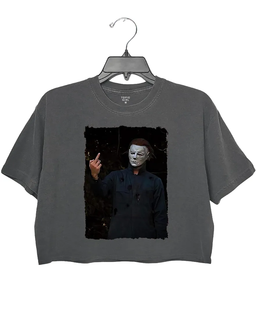 Halloween Michael Myers Middle Finger Crop Top sold by Topic Girl