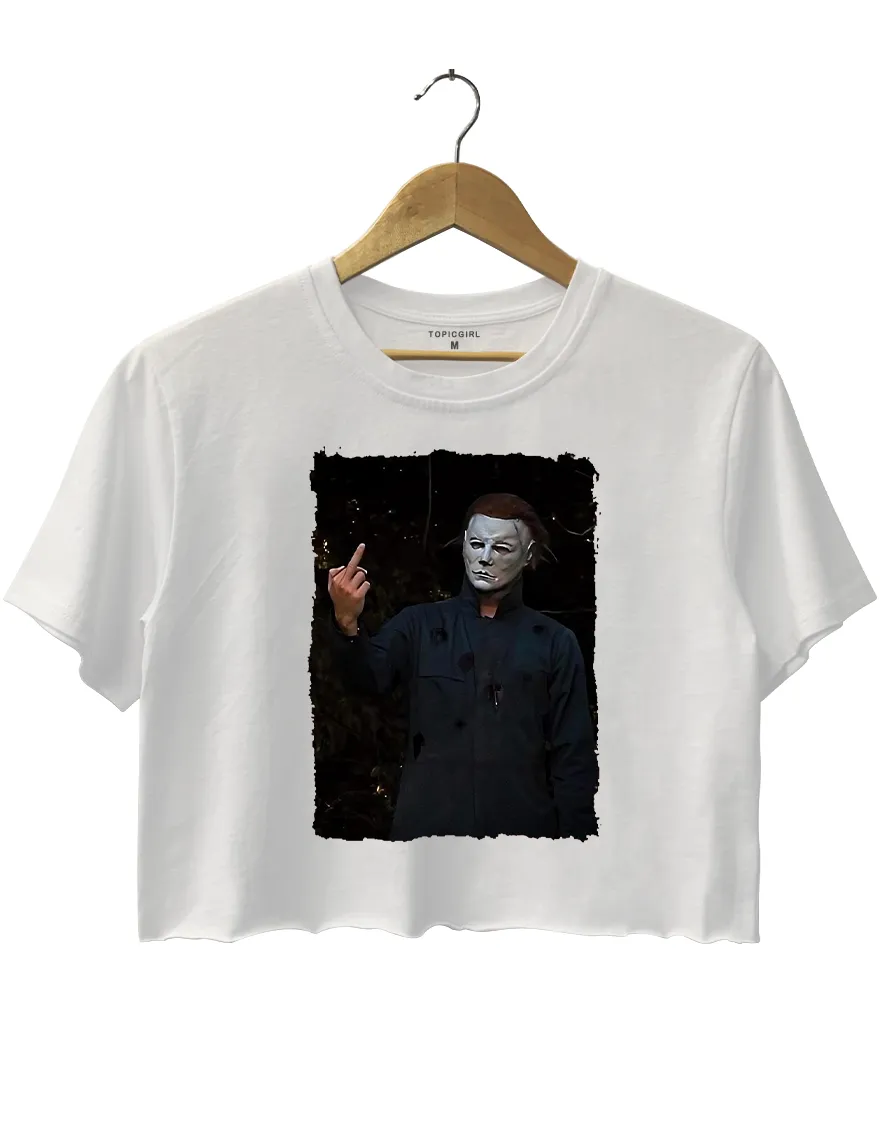 Halloween Michael Myers Middle Finger Crop Top sold by Topic Girl product image thumbnail 2