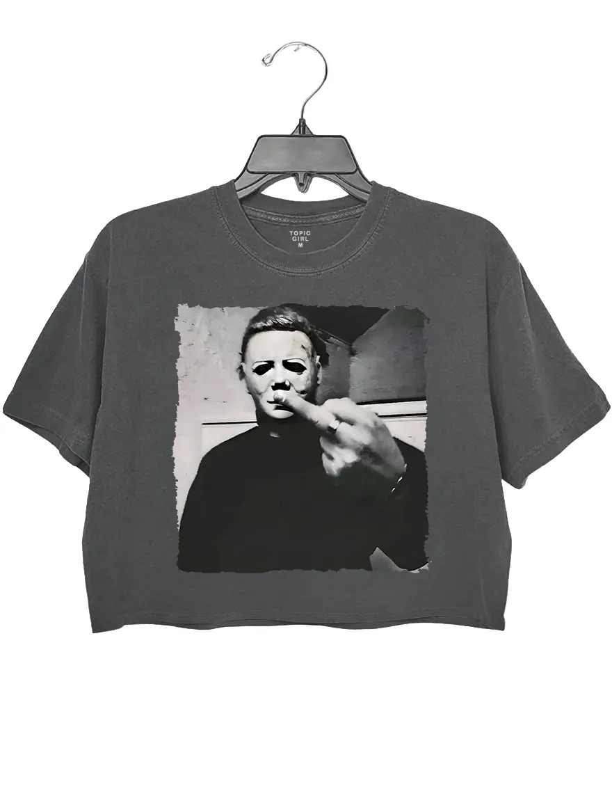 Michael Myers Middle Finger Crop Top sold by Topic Girl product image thumbnail 2