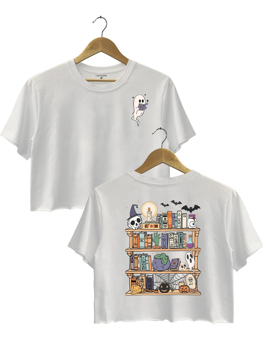 Halloween Library Ghost Book Reader Crop Top sold by Topic Girl product image thumbnail 2