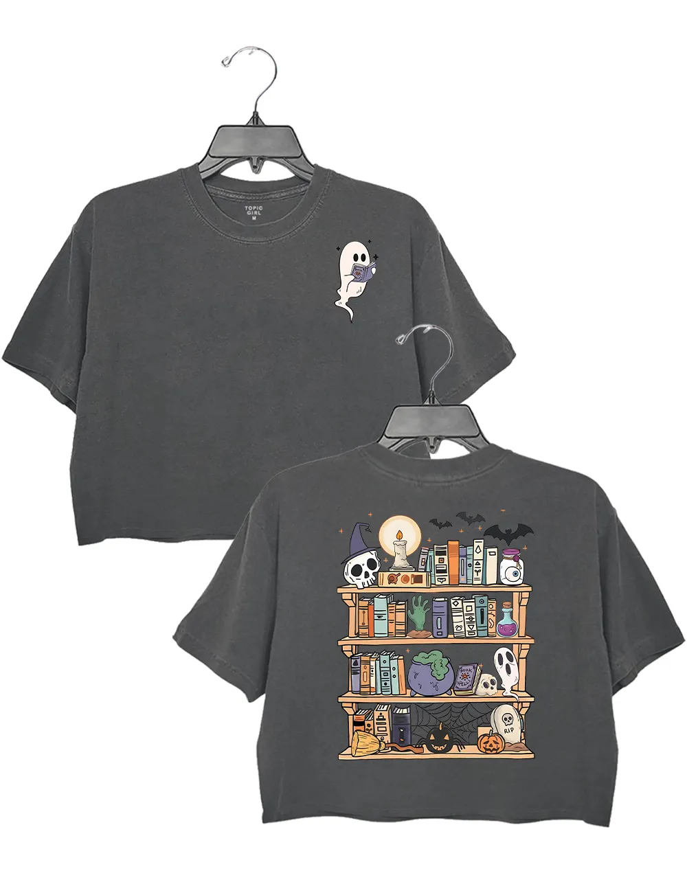 Halloween Library Ghost Book Reader Crop Top sold by Topic Girl