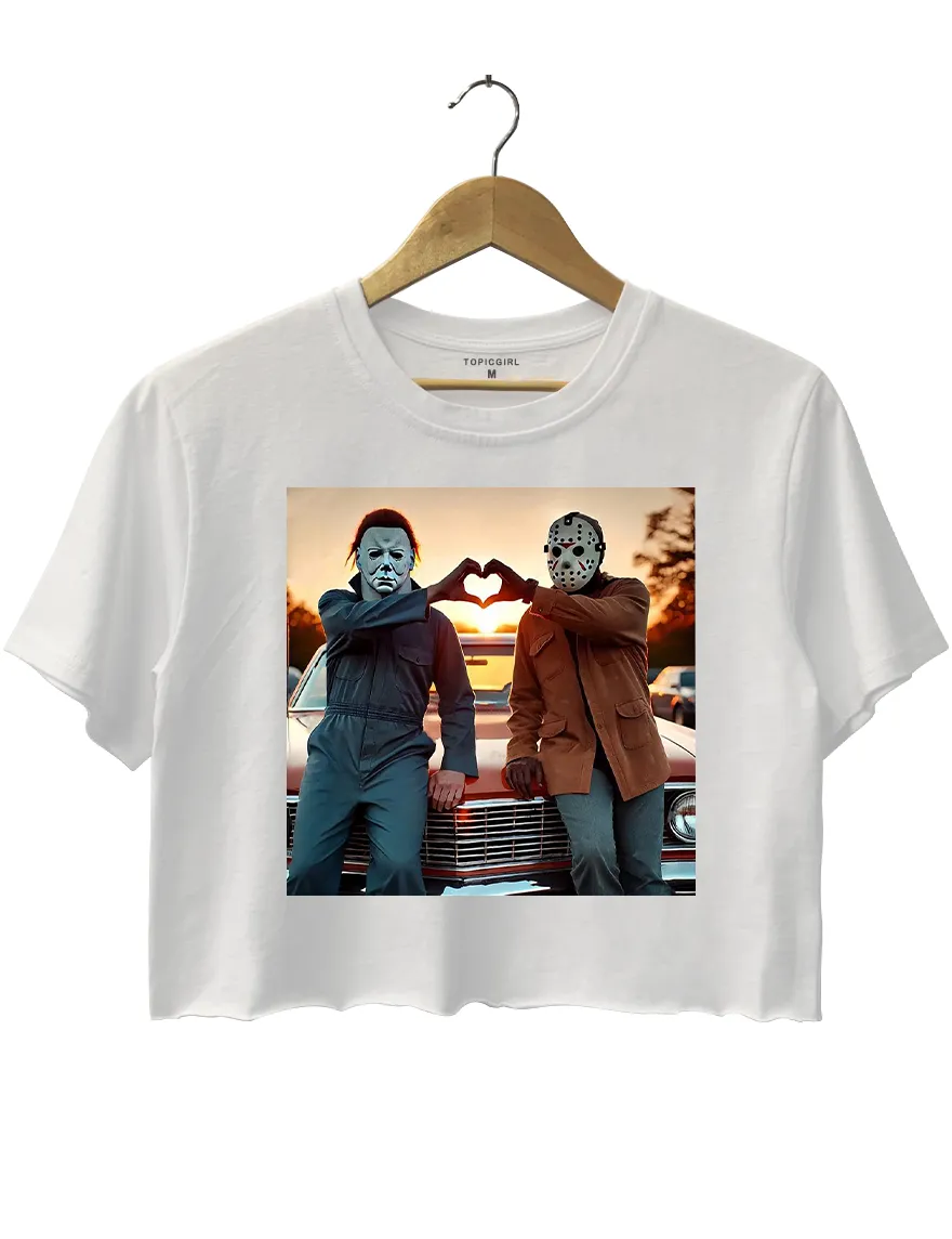 Jason and Michael Halloween Heart Hands Crop Top sold by Topic Girl product image thumbnail 2