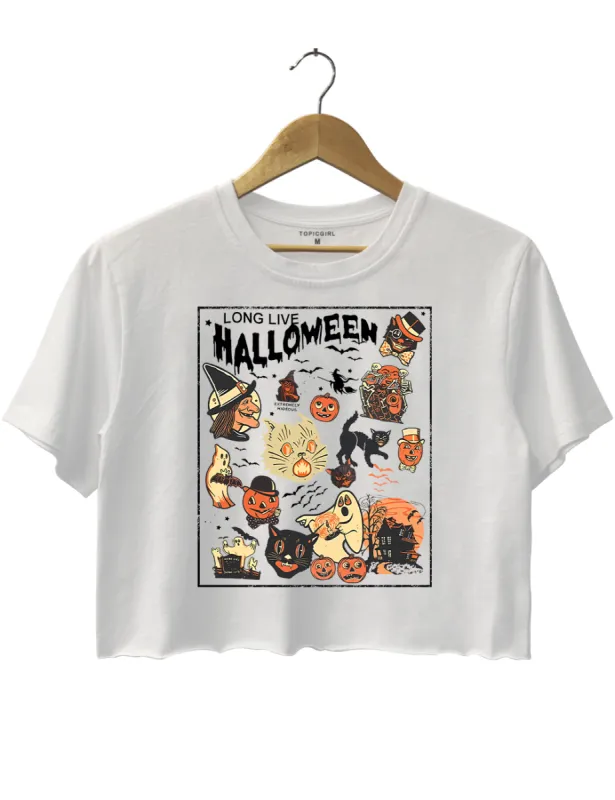 Long Live Halloween Vintage Black Cat Crop Top sold by Topic Girl