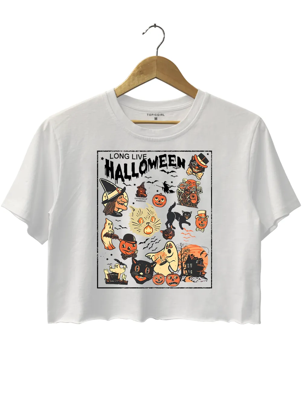 Long Live Halloween Vintage Black Cat Crop Top sold by Topic Girl