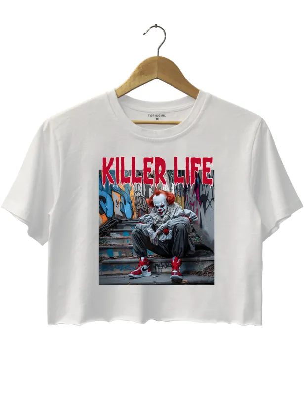Scary Clown Killer Life Halloween Crop Top sold by Topic Girl