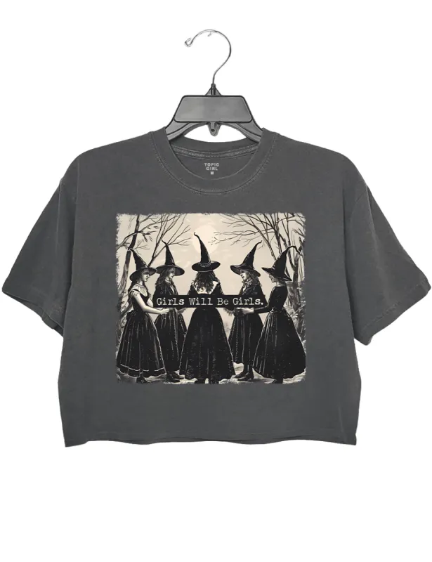 Girls Will Be Girls Witches Halloween Crop Top sold by Topic Girl