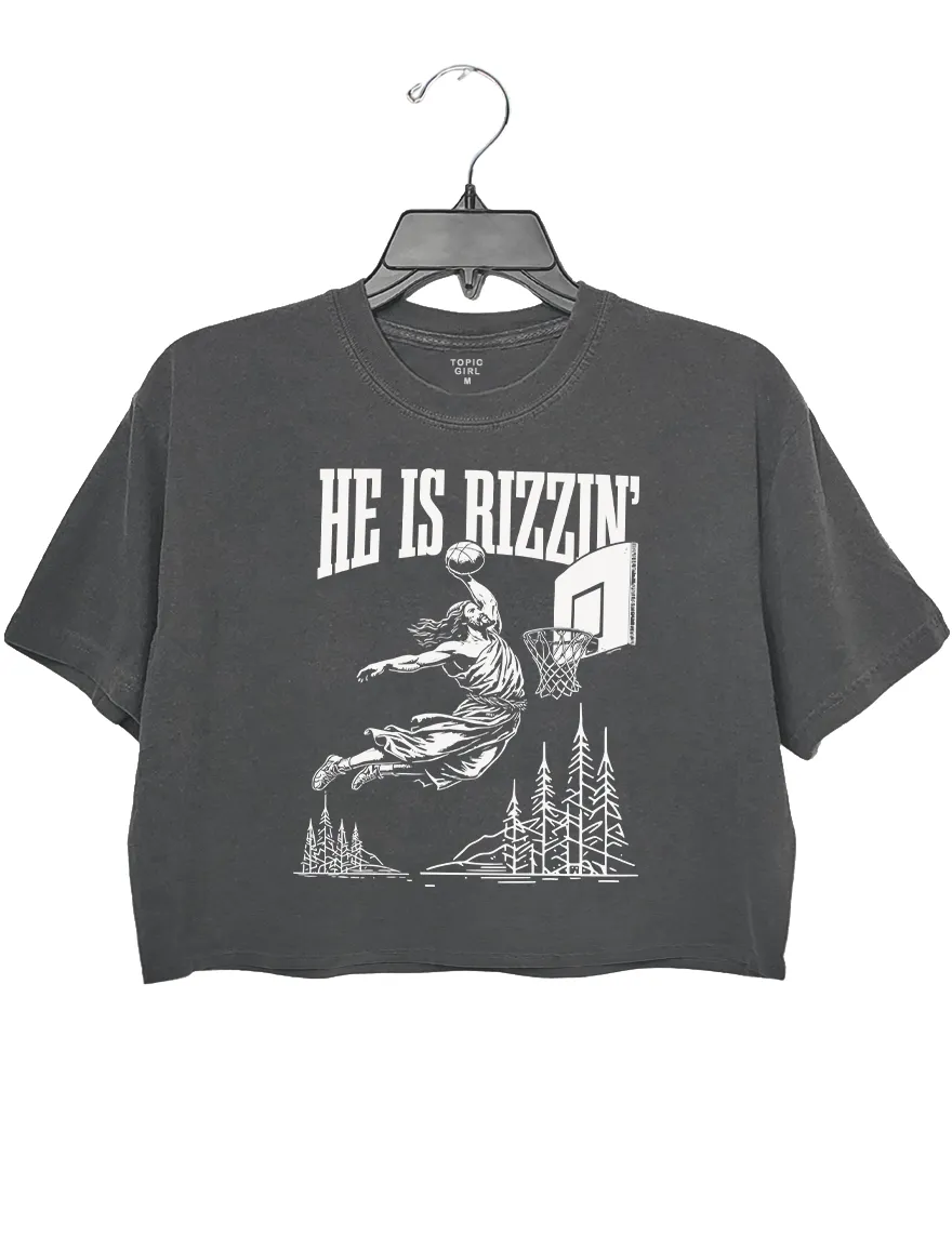 He ls Rizzin Jesus Playing Basketball Crop Top sold by Topic Girl