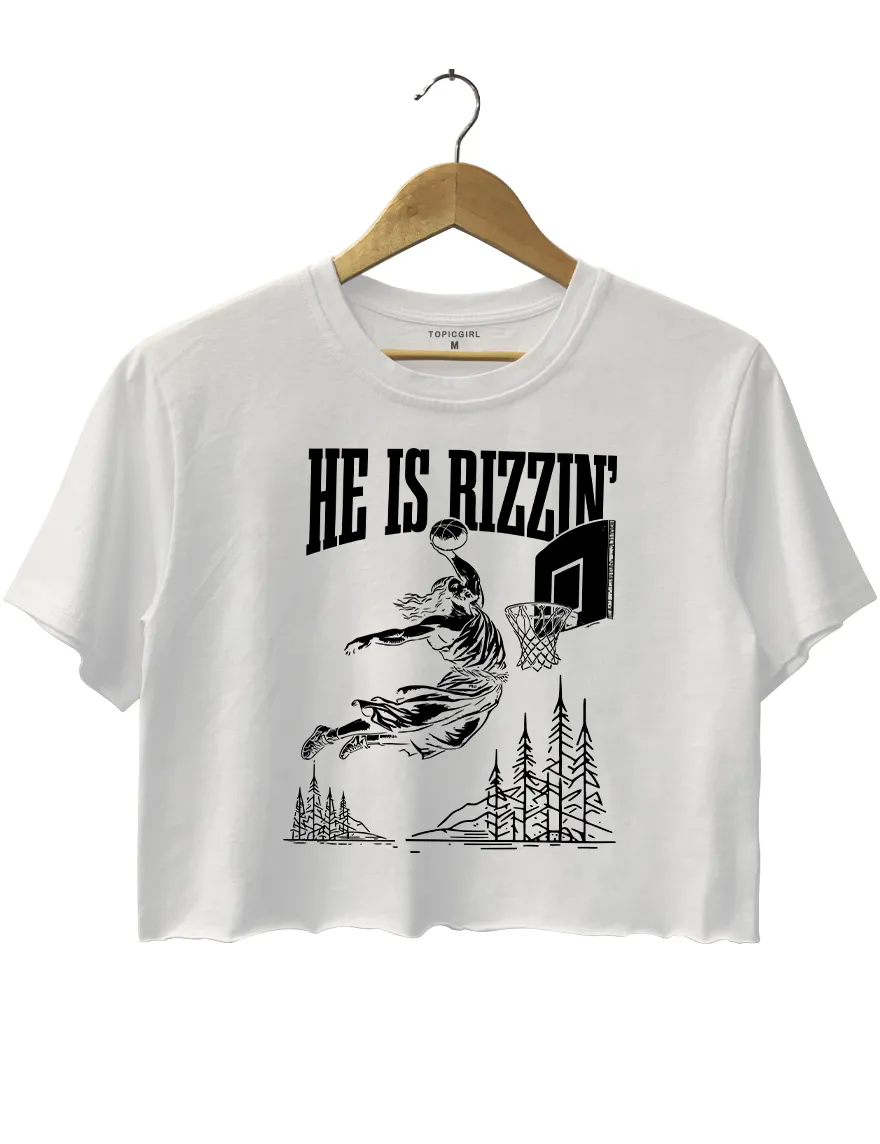 He ls Rizzin Jesus Playing Basketball Crop Top sold by Topic Girl product image thumbnail 2