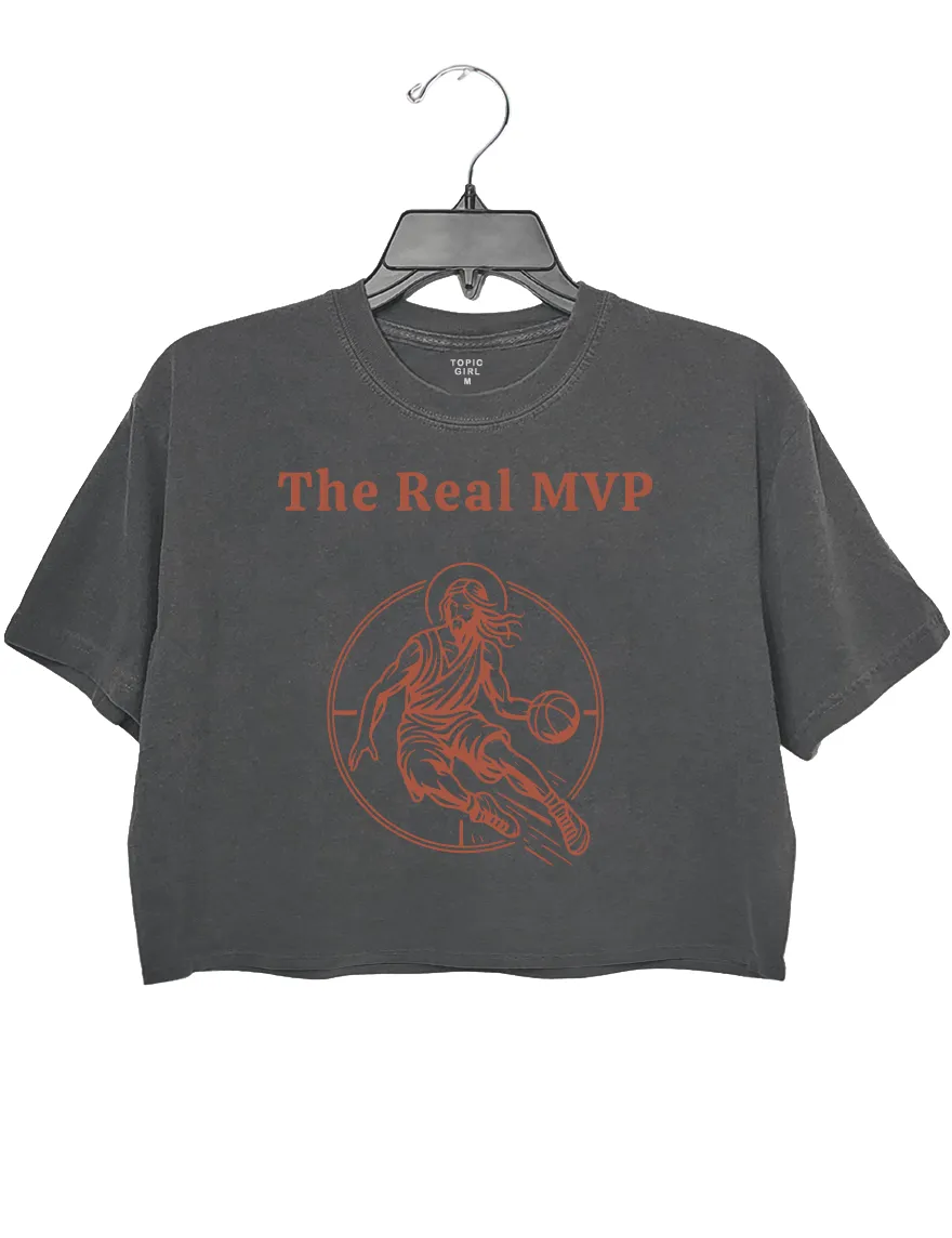 The Real MVP Funny Jesus Playing Basketball Crop Top sold by Topic Girl