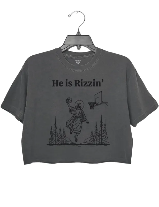 He Is Rizzin Funny Easter Jesus Playing Basketball Crop Top sold by Topic Girl