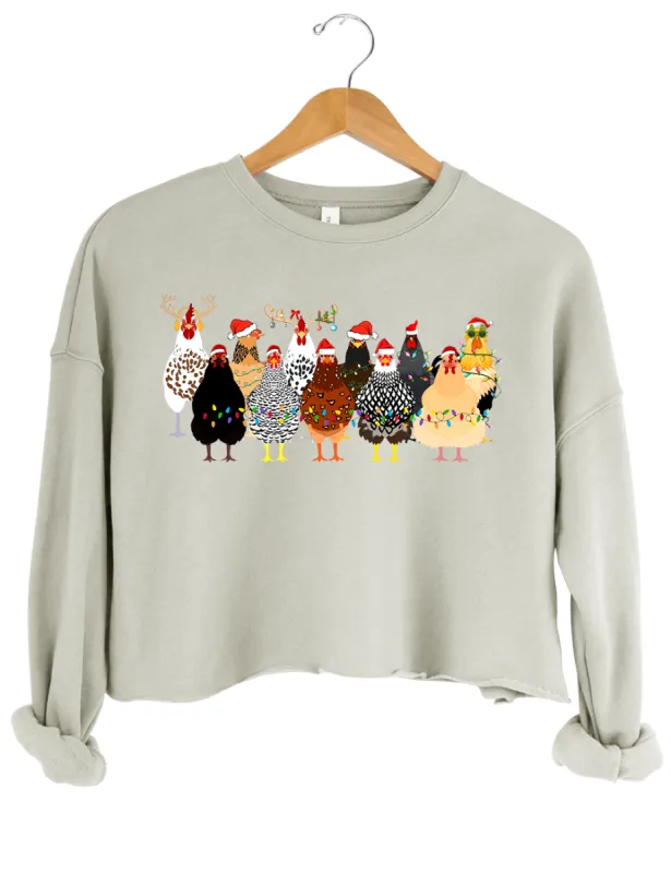 Сute Christmas Chickens Crop Sweatshirt sold by Topic Girl