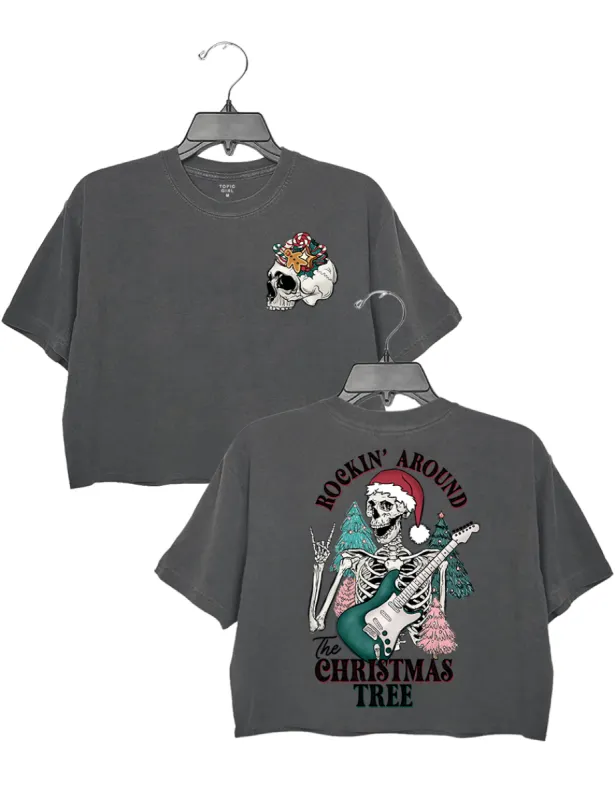 Skeleton Rockin' Around The Christmas Tree Crop Top sold by Topic Girl