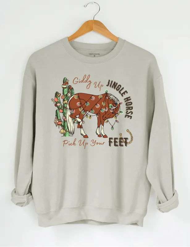 Cowboy Santa Giddy Up Jingle Horse Pick Up Your Feet Sweatshirt sold by Topic Girl