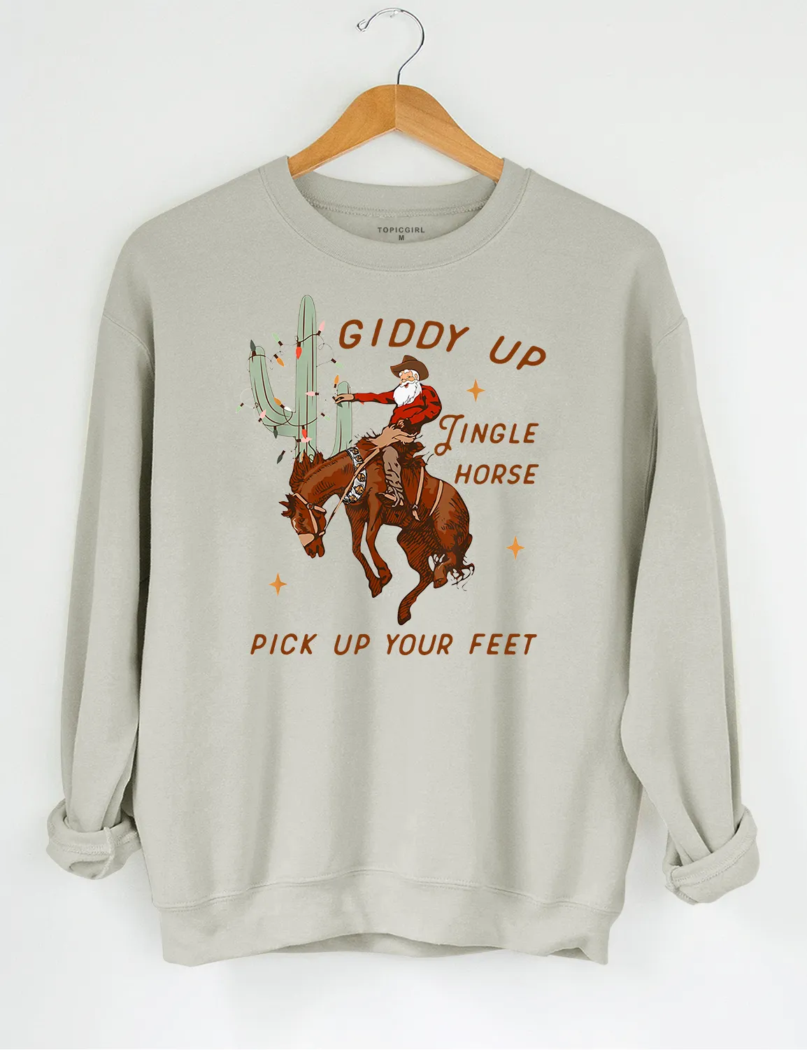 Giddy Up Jingle Horse Pick Up Your Feet Cowboy Santa Sweatshirt sold by Topic Girl