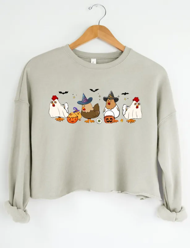 Halloween Chickens Crop Sweatshirt sold by Topic Girl