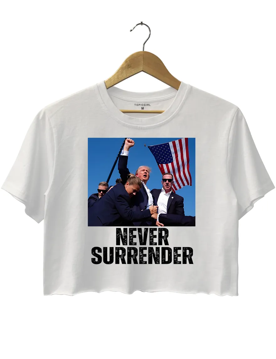 Never Surrender Trump Statement Shooting Crop Top sold by Topic Girl product image thumbnail 2