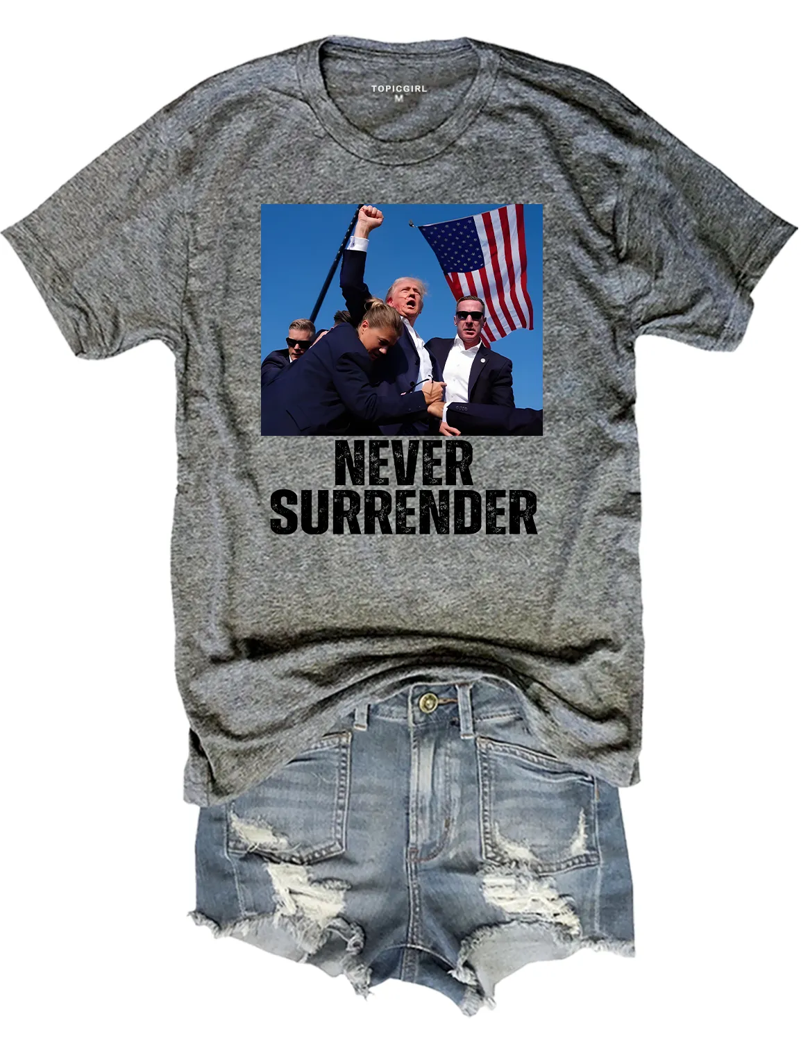 Never Surrender Trump Statement Shooting Crop Top sold by Topic Girl product image thumbnail 3
