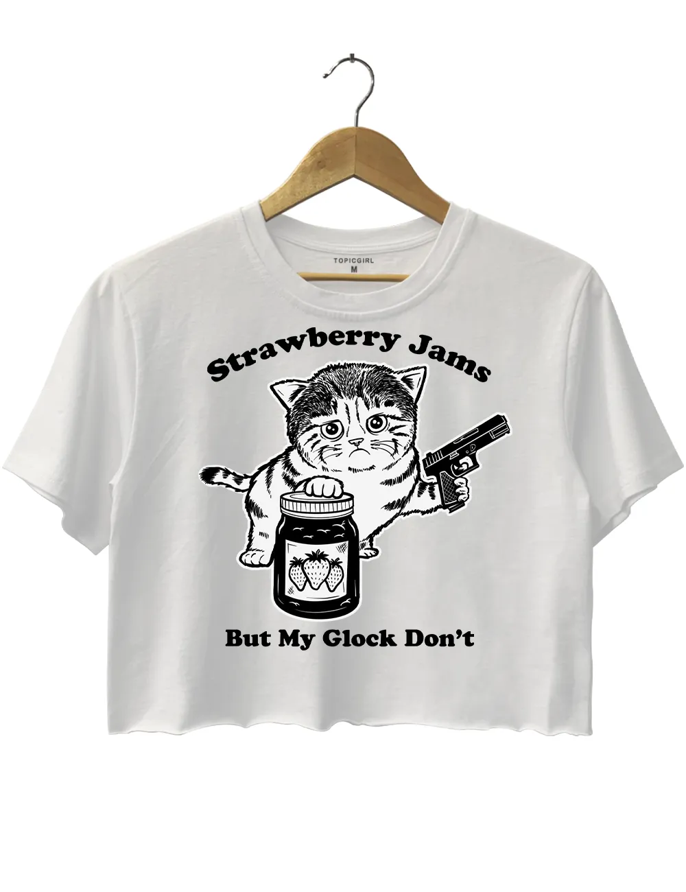 Strawberry Jams but my Glock Don't Cat Crop Top sold by Topic Girl product image thumbnail 2