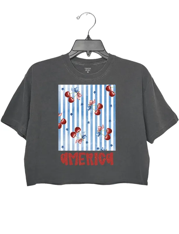 4th July Cherry Coquette Patrotic Crop Top sold by Topic Girl