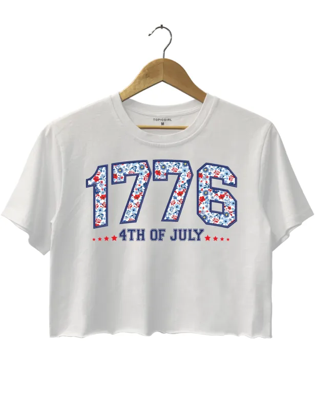 1776 Floral Varsity Patriotic Embroidered 4th Of July Crop Top sold by Topic Girl