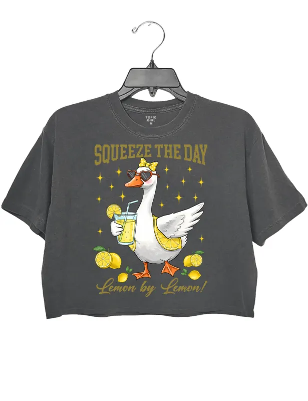 Squeeze The Day Lemon By Lemon Funny Sarcastic Goose Crop Top sold by Topic Girl