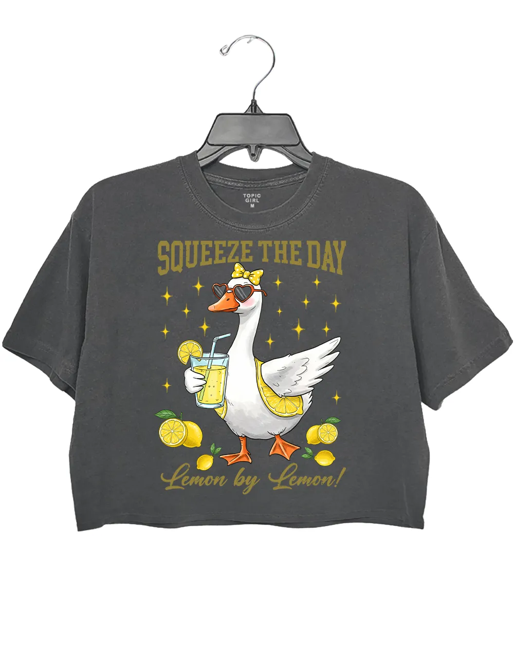 Squeeze The Day Lemon By Lemon Funny Sarcastic Goose Crop Top sold by Topic Girl