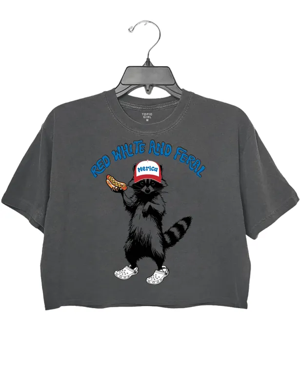 4th of July Red White and Feral Crop Top sold by Topic Girl