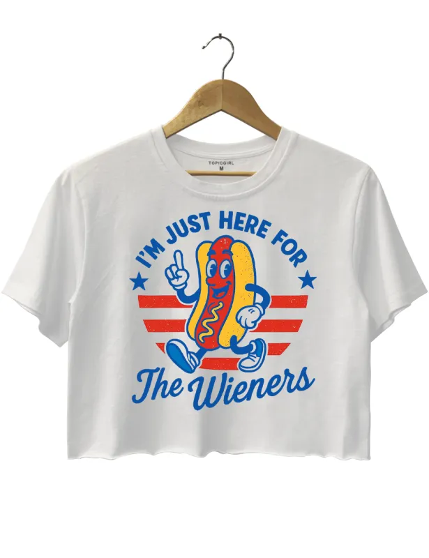 4th of July Just Here For The Wieners Crop Top sold by Topic Girl