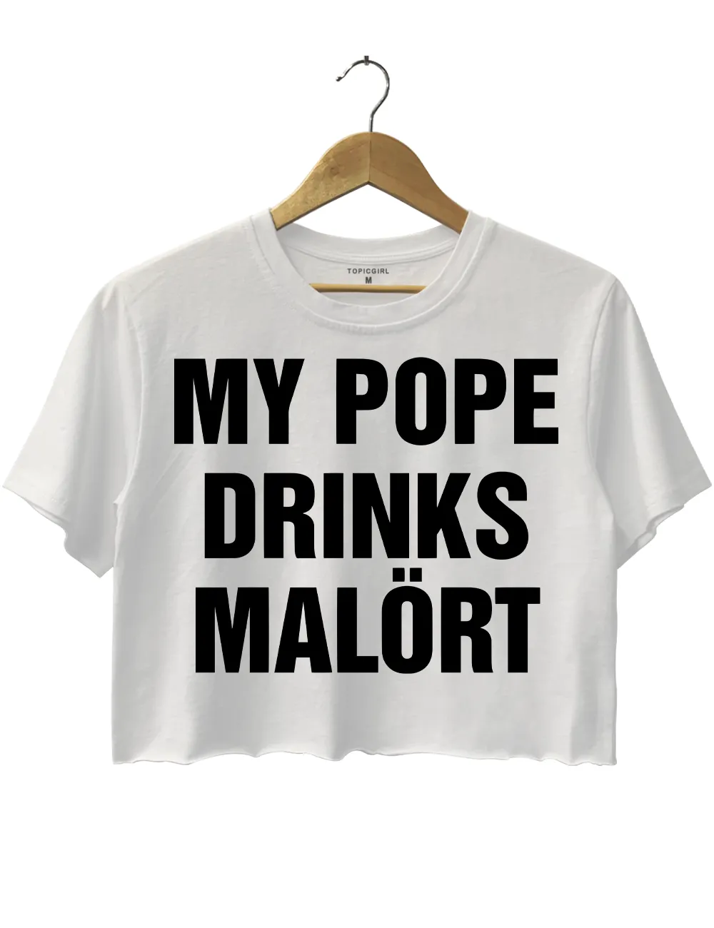 My Pope Drinks Malort Chicago Alcohol Crop Top sold by Topic Girl product image thumbnail 2
