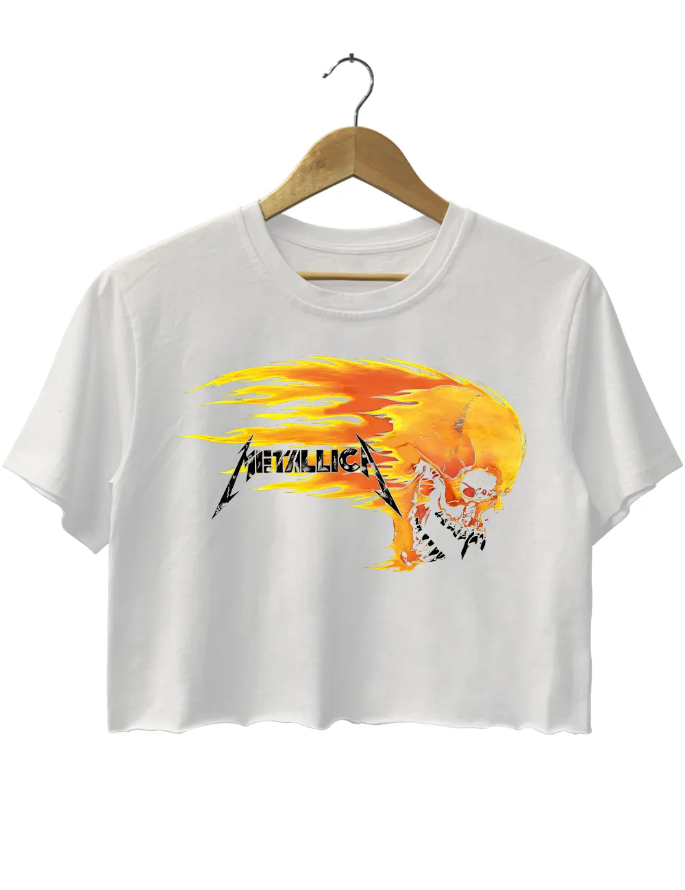 Metalica Scream Skull Flaming Head Crop Top sold by Topic Girl product image thumbnail 2