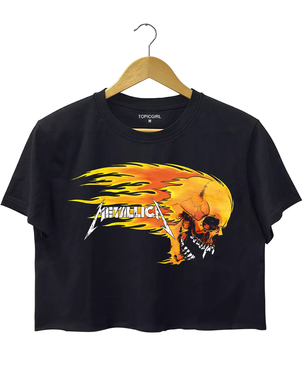 Metalica Scream Skull Flaming Head Crop Top sold by Topic Girl product image thumbnail 3