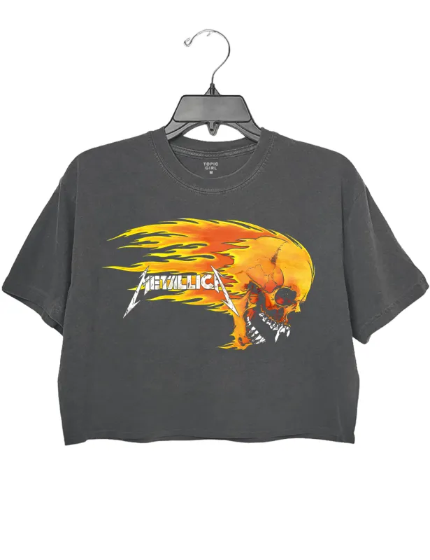 Metalica Scream Skull Flaming Head Crop Top sold by Topic Girl