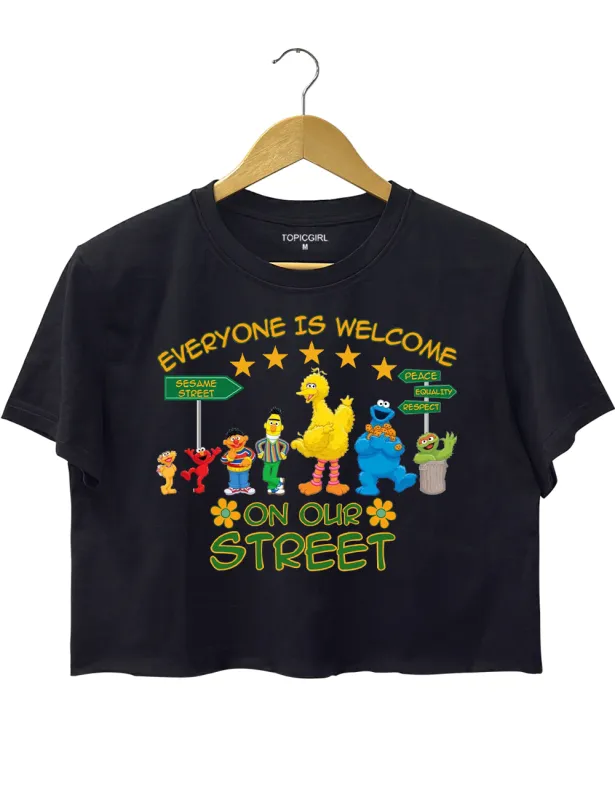 Everyone ls Welcome On Our Street Sesame Inspired Inclusion Crop Top sold by Topic Girl