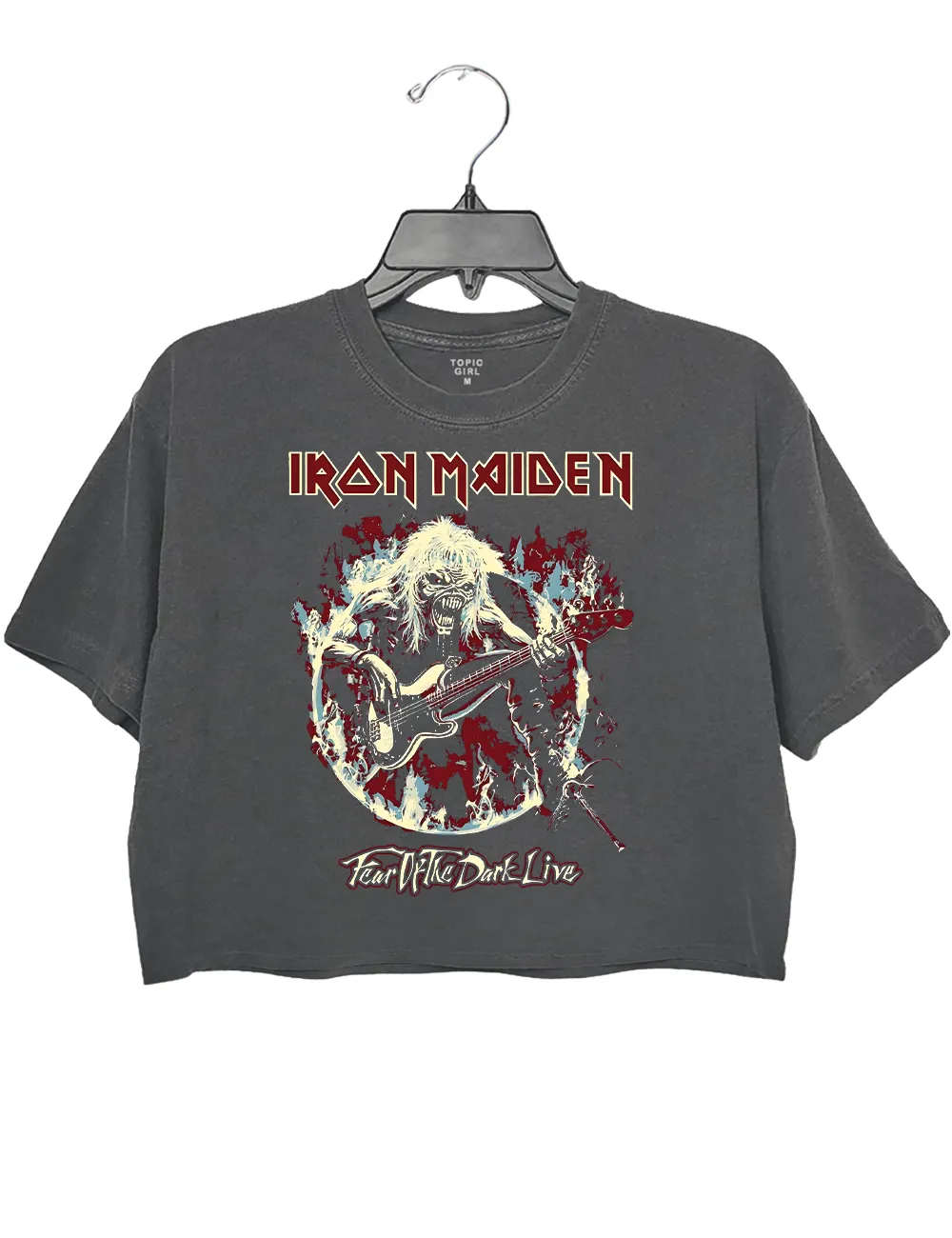 lron Maiden Skeleton Playing Electric Guitar Crop Top sold by Topic Girl product image thumbnail 2