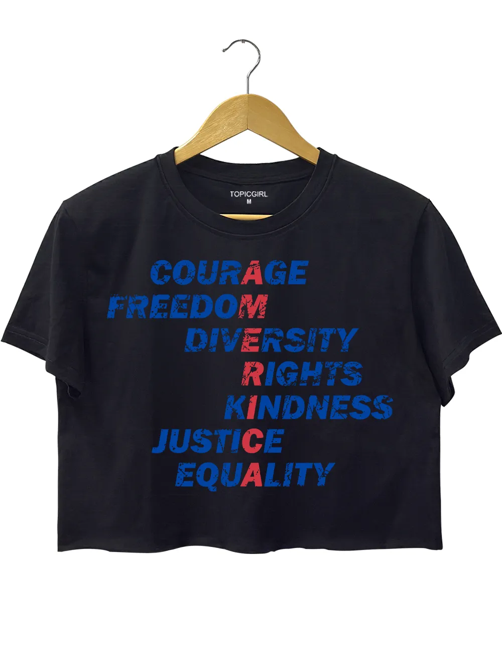 America Values Freedom Kindness Justice Equality Crop Top sold by Topic Girl product image thumbnail 3