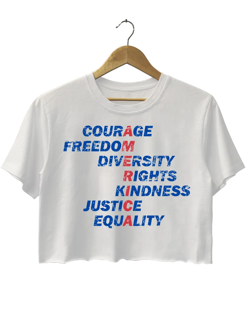America Values Freedom Kindness Justice Equality Crop Top sold by Topic Girl
