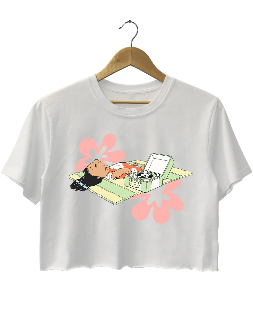 Lilo Relaxing On Beach Mat With Record Player Crop Top sold by Topic Girl product image thumbnail 3