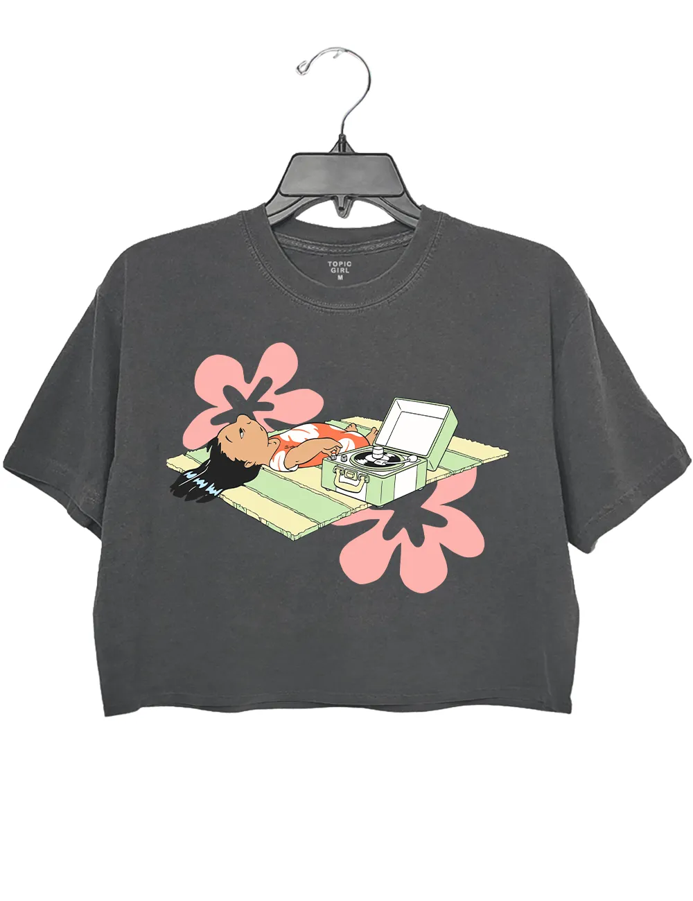 Lilo Relaxing On Beach Mat With Record Player Crop Top sold by Topic Girl
